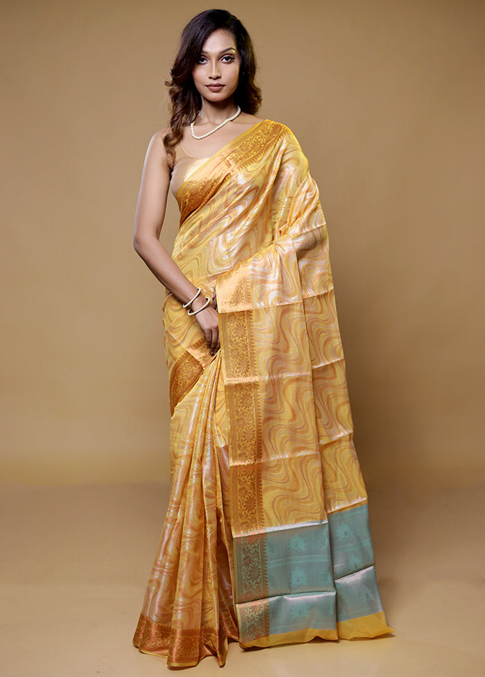 Yellow Kora Silk Saree With Blouse Piece