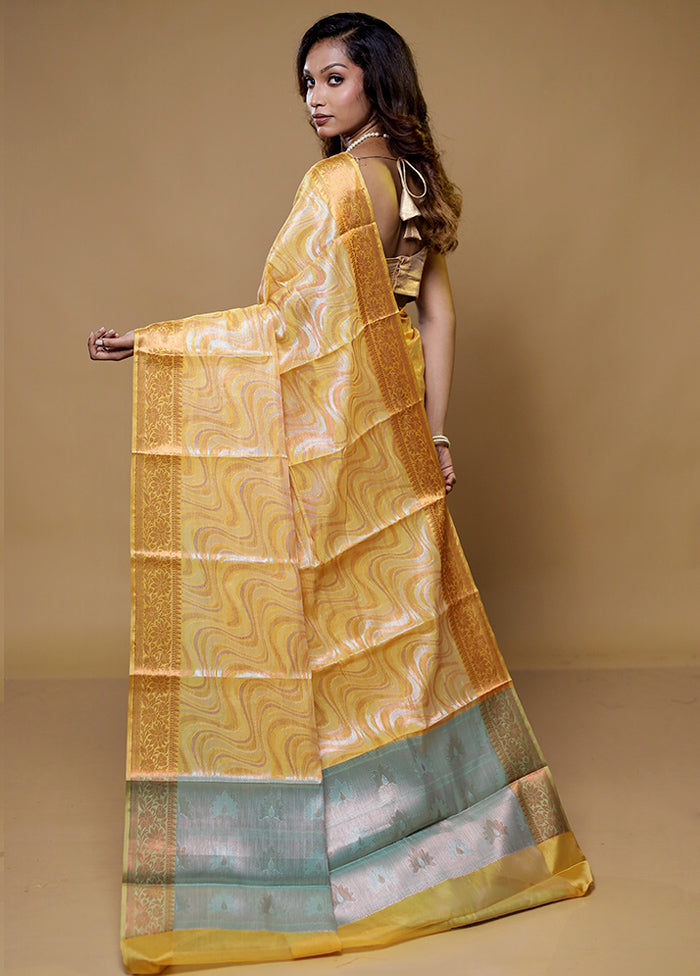 Yellow Kora Silk Saree With Blouse Piece