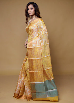 Yellow Kora Silk Saree With Blouse Piece