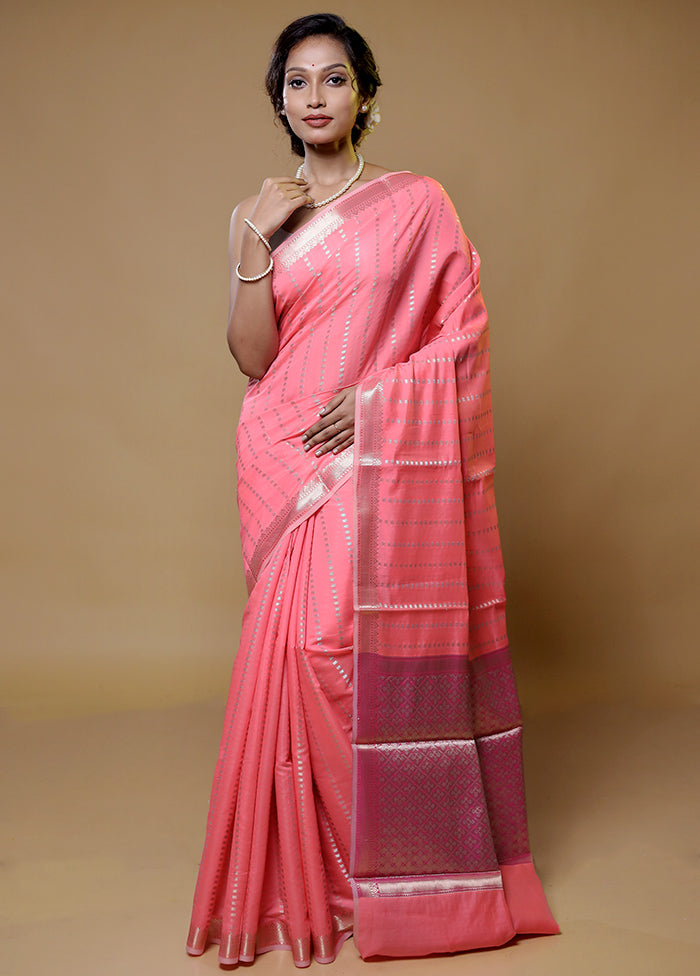 Pink Dupion Silk Saree With Blouse Piece