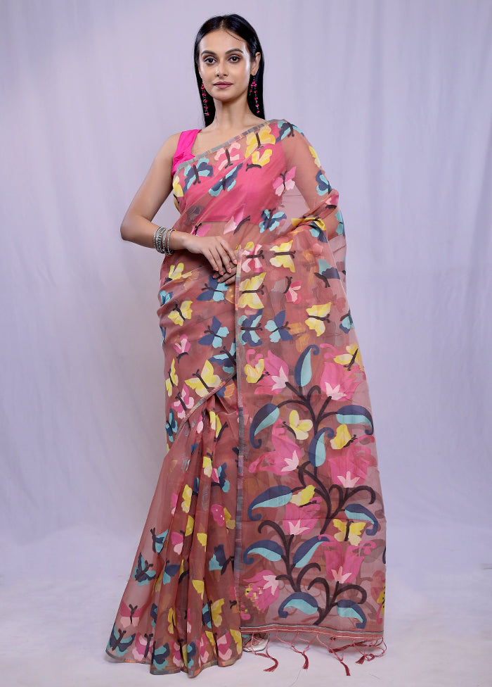 Rust Dupion Silk Saree With Blouse Piece - Indian Silk House Agencies