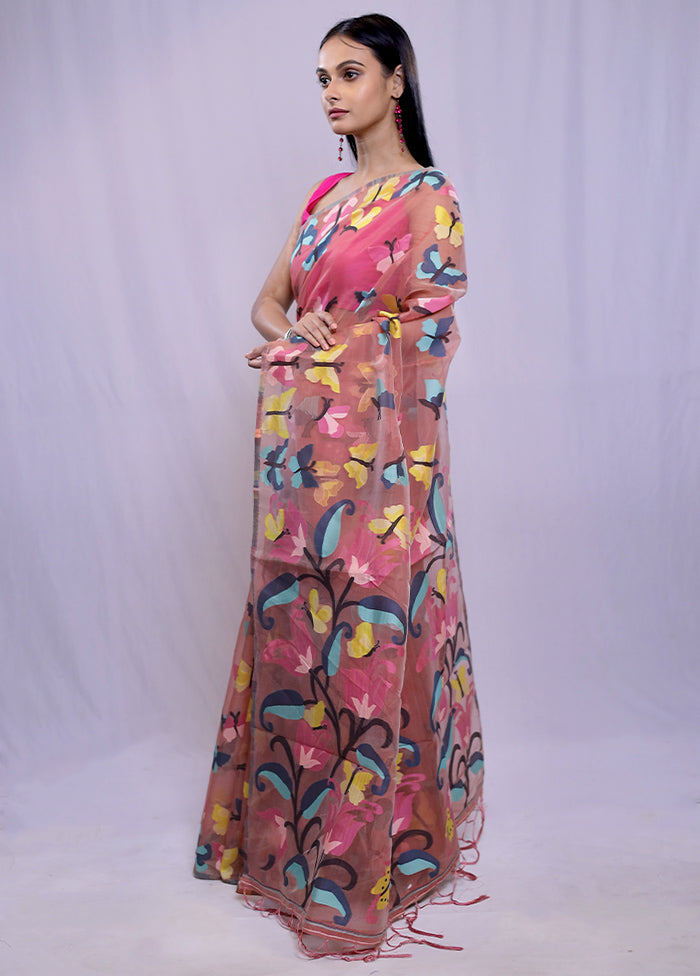 Rust Dupion Silk Saree With Blouse Piece - Indian Silk House Agencies