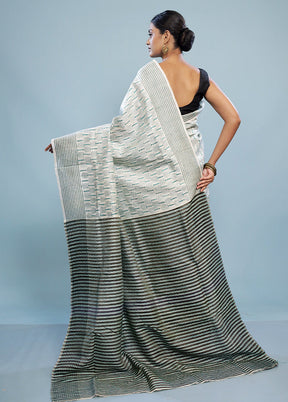 Grey Kantha Stitch Pure Silk Saree With Blouse Piece - Indian Silk House Agencies