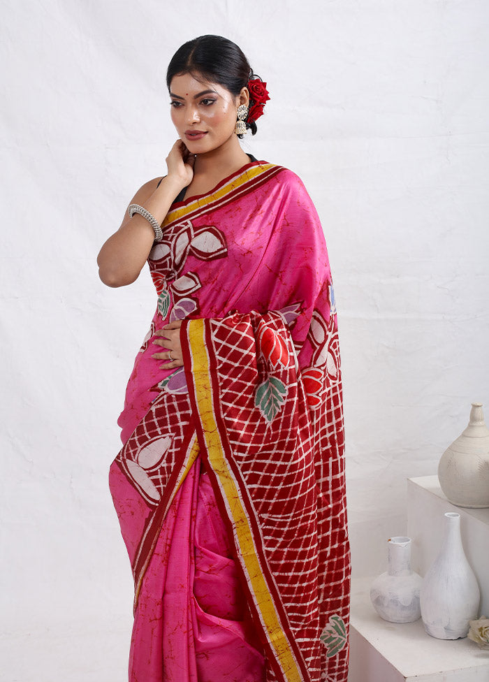 Pink Printed Pure Silk Saree With Blouse Piece - Indian Silk House Agencies