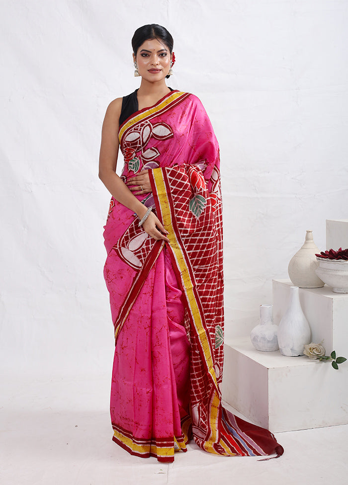 Pink Printed Pure Silk Saree With Blouse Piece - Indian Silk House Agencies