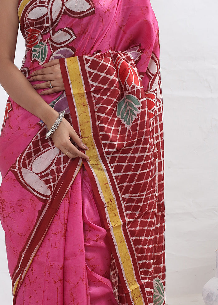 Pink Printed Pure Silk Saree With Blouse Piece - Indian Silk House Agencies