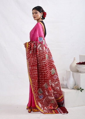 Pink Printed Pure Silk Saree With Blouse Piece - Indian Silk House Agencies