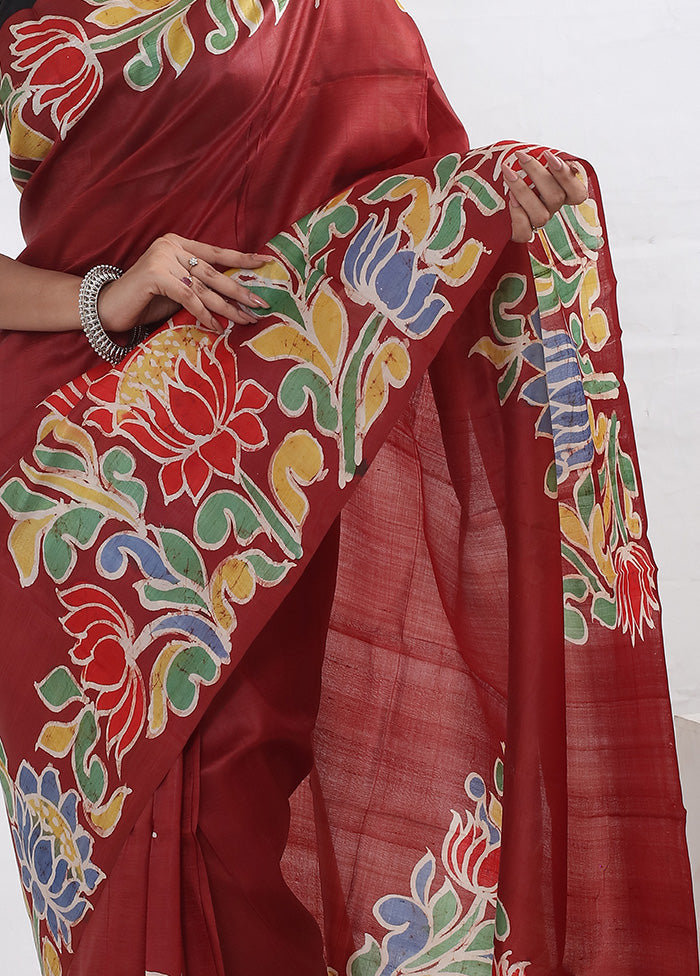 Red Printed Pure Silk Saree With Blouse Piece - Indian Silk House Agencies