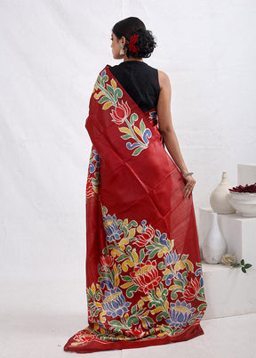 Red Printed Pure Silk Saree With Blouse Piece - Indian Silk House Agencies