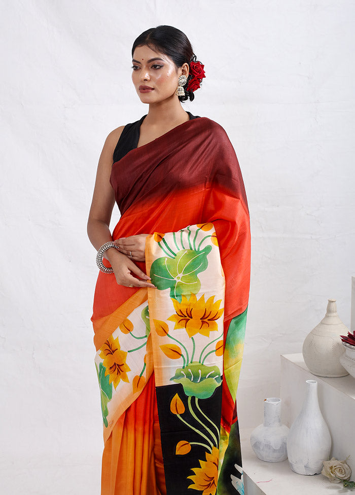 Red Printed Pure Silk Saree With Blouse Piece - Indian Silk House Agencies