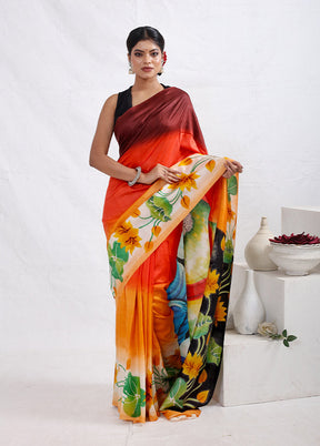 Red Printed Pure Silk Saree With Blouse Piece - Indian Silk House Agencies