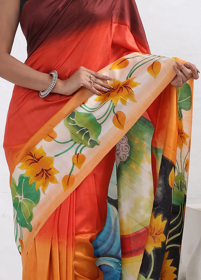 Red Printed Pure Silk Saree With Blouse Piece - Indian Silk House Agencies