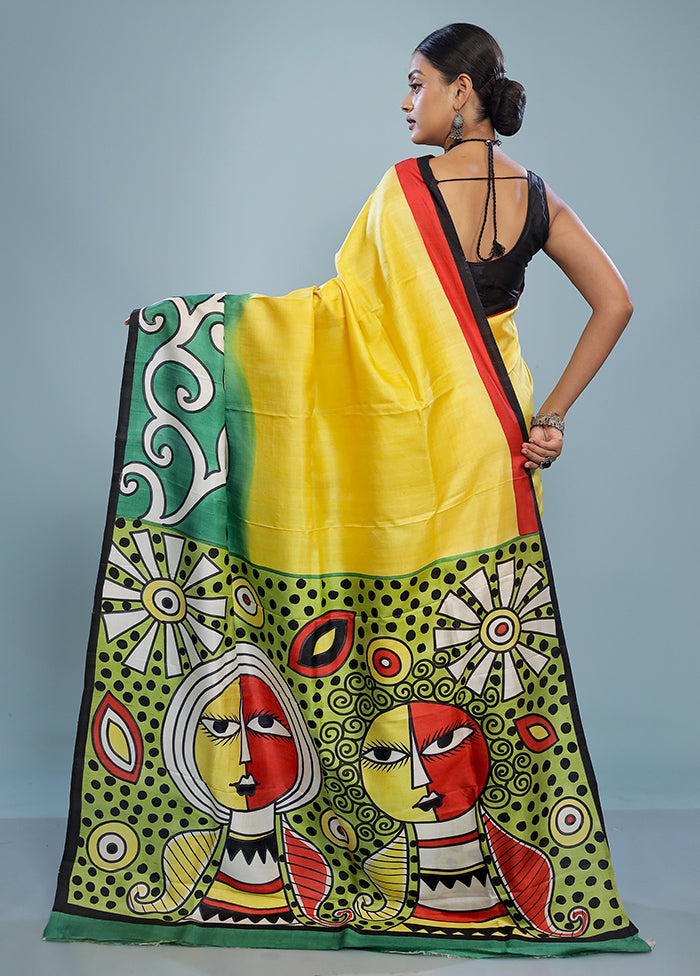 Yellow Printed Pure Silk Saree With Blouse Piece - Indian Silk House Agencies