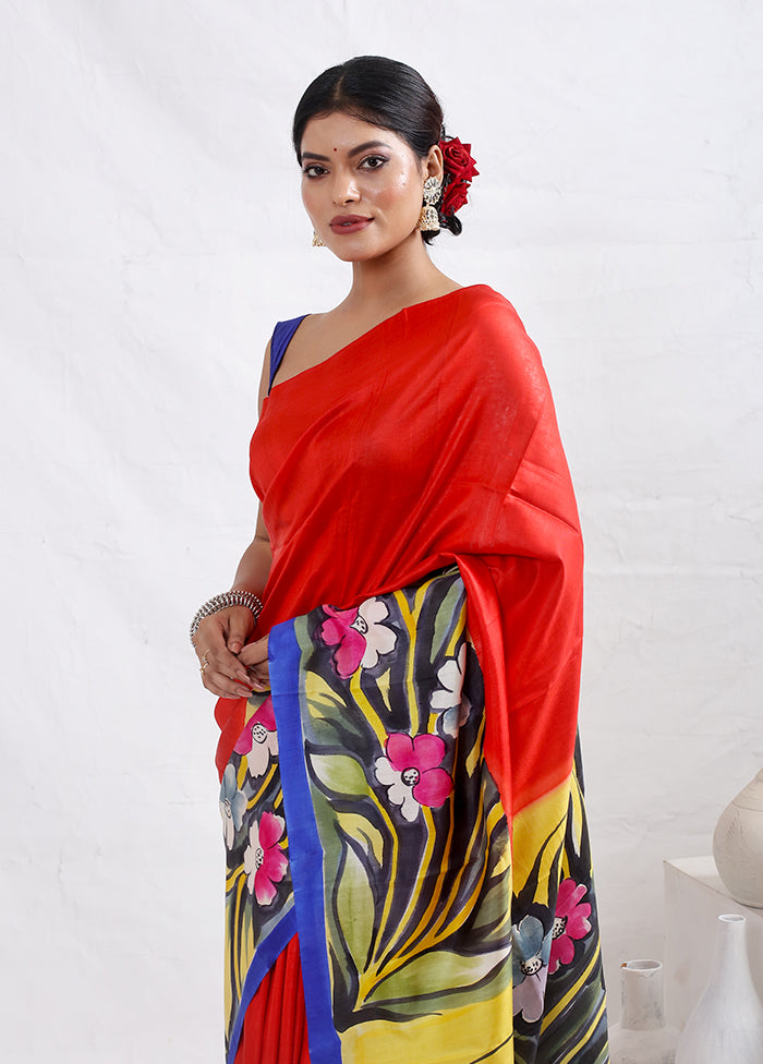 Red Printed Pure Silk Saree With Blouse Piece - Indian Silk House Agencies