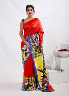 Red Printed Pure Silk Saree With Blouse Piece - Indian Silk House Agencies