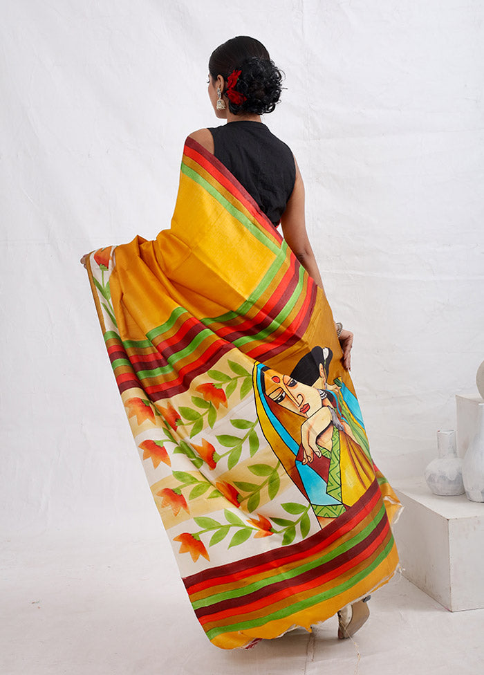 Yellow Printed Pure Silk Saree With Blouse Piece - Indian Silk House Agencies