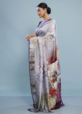 Grey Printed Pure Silk Saree With Blouse Piece - Indian Silk House Agencies