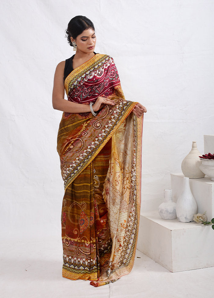 Purple Printed Pure Silk Saree With Blouse Piece - Indian Silk House Agencies