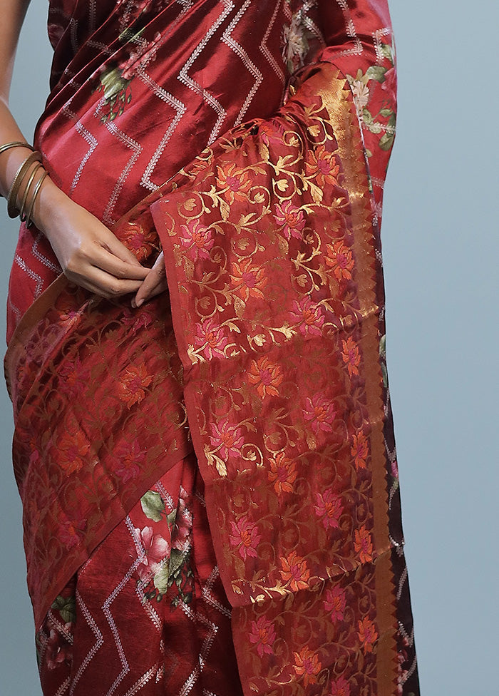 Maroon Tussar Silk Saree With Blouse Piece - Indian Silk House Agencies