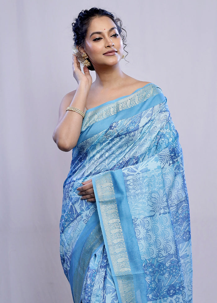 Blue Tussar Silk Saree With Blouse Piece - Indian Silk House Agencies