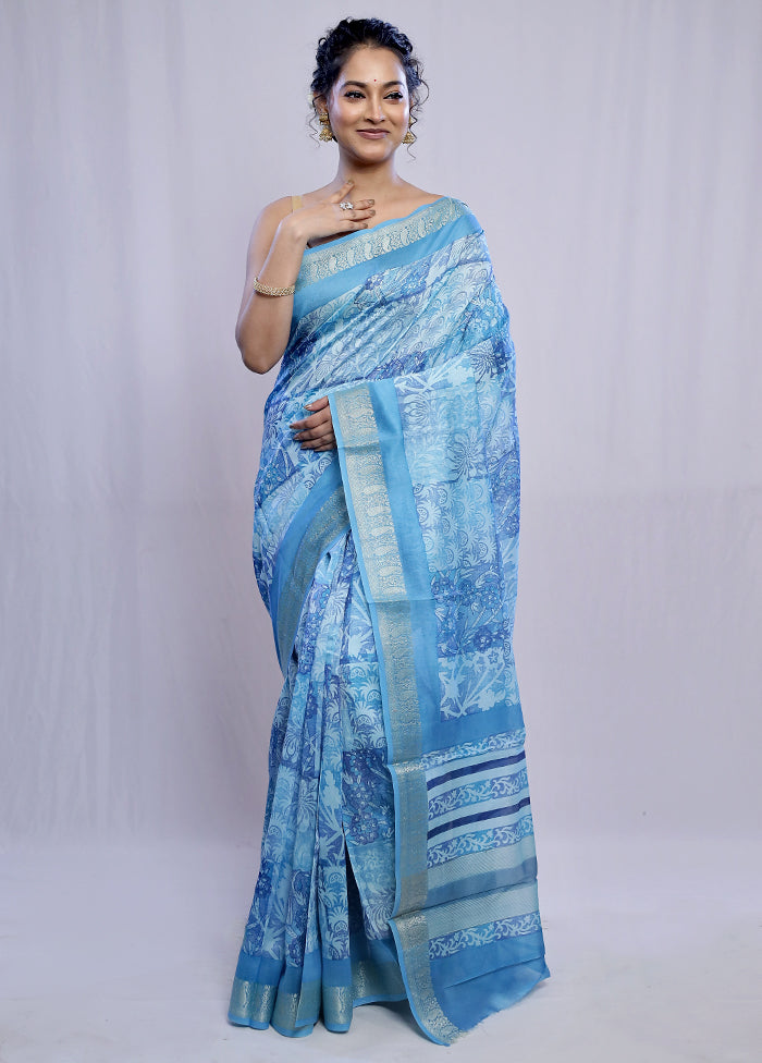 Blue Tussar Silk Saree With Blouse Piece - Indian Silk House Agencies