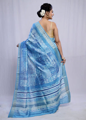 Blue Tussar Silk Saree With Blouse Piece - Indian Silk House Agencies