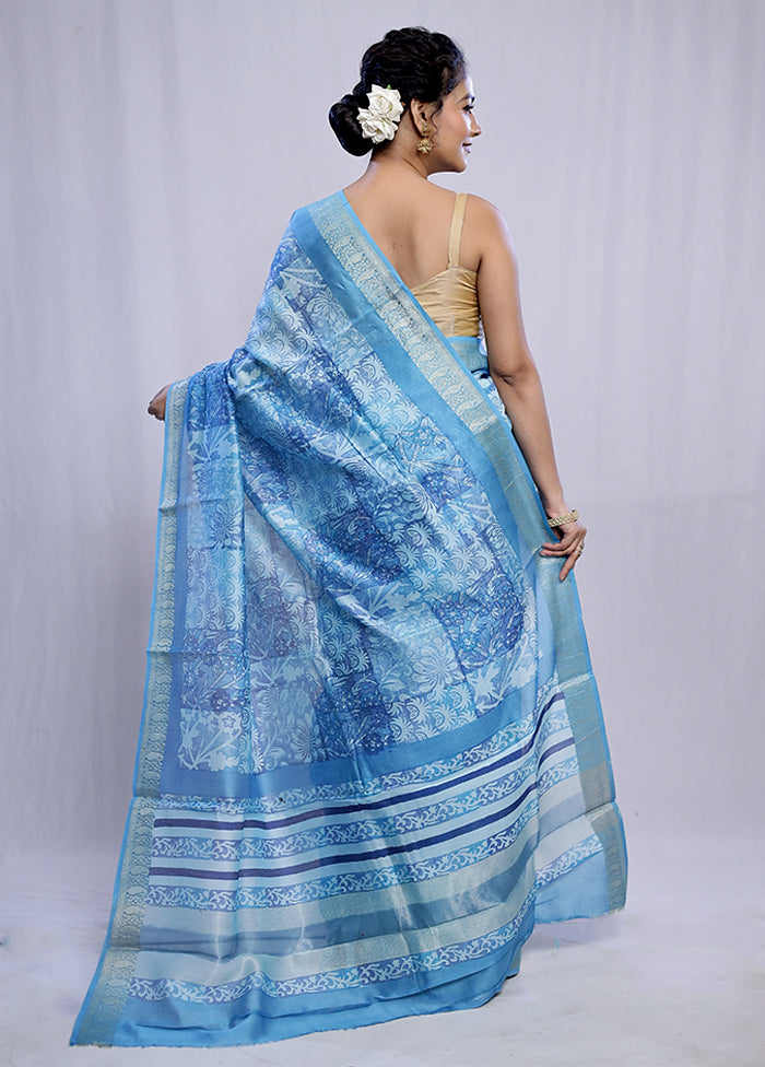 Blue Tussar Silk Saree With Blouse Piece - Indian Silk House Agencies