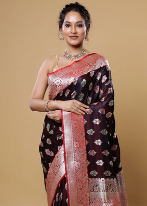 Maroon Banarasi Silk Saree With Blouse Piece