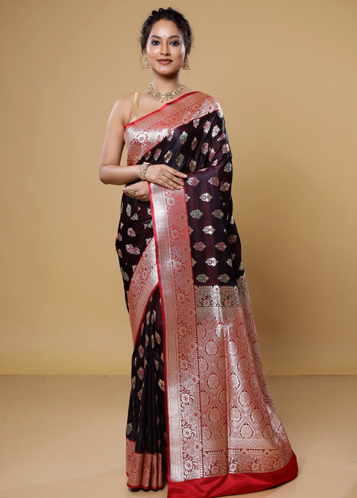 Maroon Banarasi Silk Saree With Blouse Piece