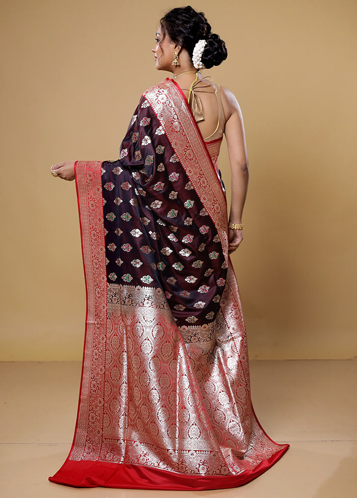 Maroon Banarasi Silk Saree With Blouse Piece