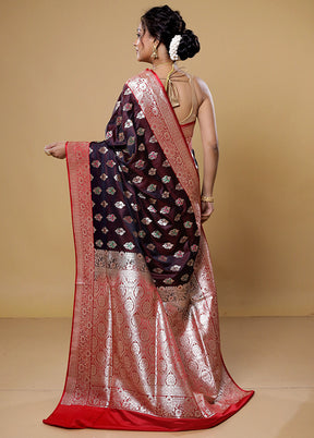 Maroon Banarasi Silk Saree With Blouse Piece