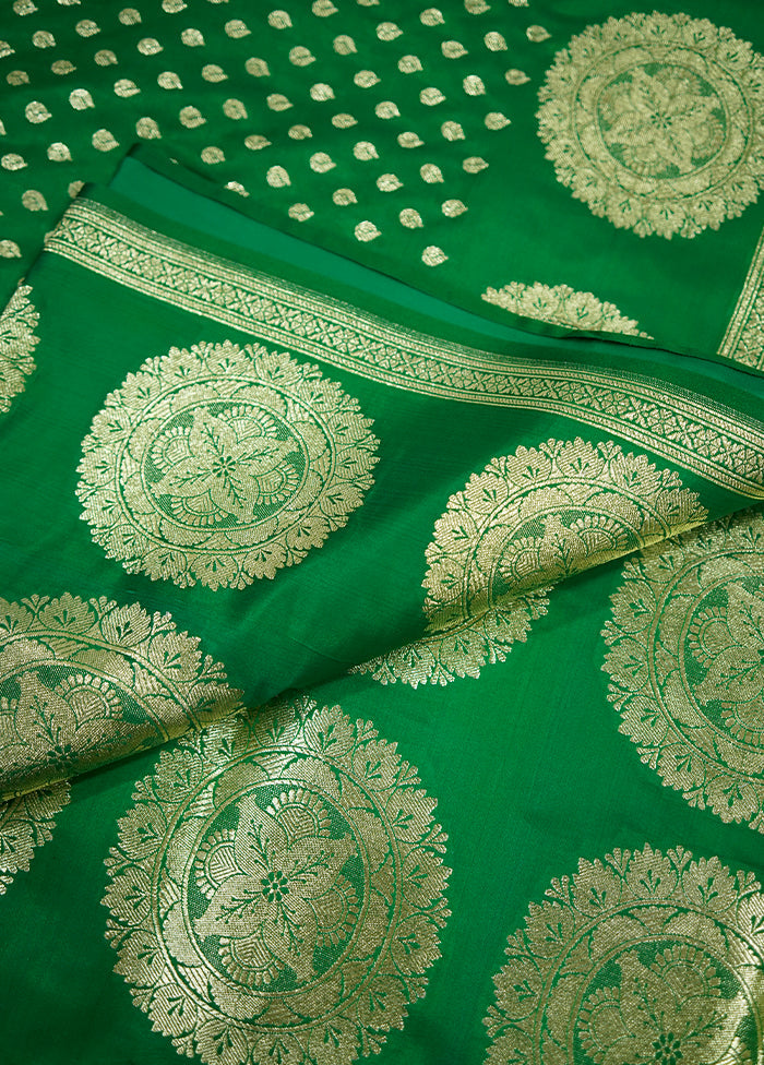 Green Banarasi Silk Saree With Blouse Piece - Indian Silk House Agencies