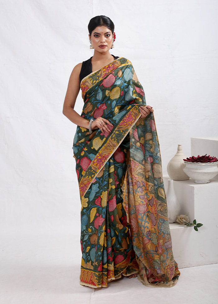 Green Tussar Pure Silk Saree With Blouse Piece - Indian Silk House Agencies