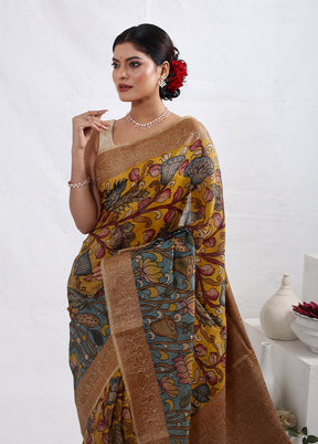 Yellow Tussar Pure Silk Saree With Blouse Piece - Indian Silk House Agencies