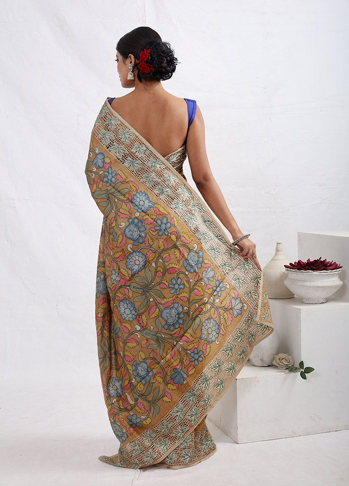 Yellow Tussar Pure Silk Saree With Blouse Piece - Indian Silk House Agencies