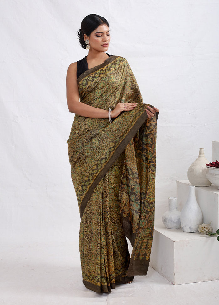 Brown Tussar Pure Silk Saree With Blouse Piece - Indian Silk House Agencies