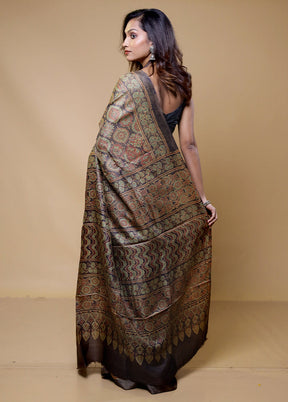 Black Handloom Tussar Pure Silk Saree With Blouse Piece