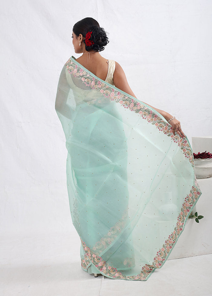 Green Pure Organza Saree With Blouse Piece - Indian Silk House Agencies