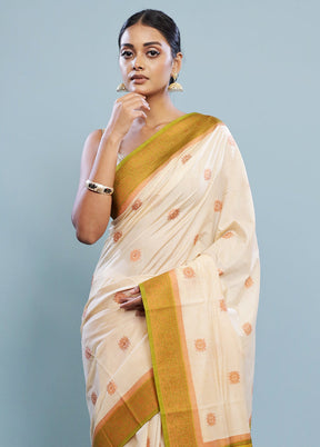 Cream Dupion Silk Saree With Blouse Piece - Indian Silk House Agencies