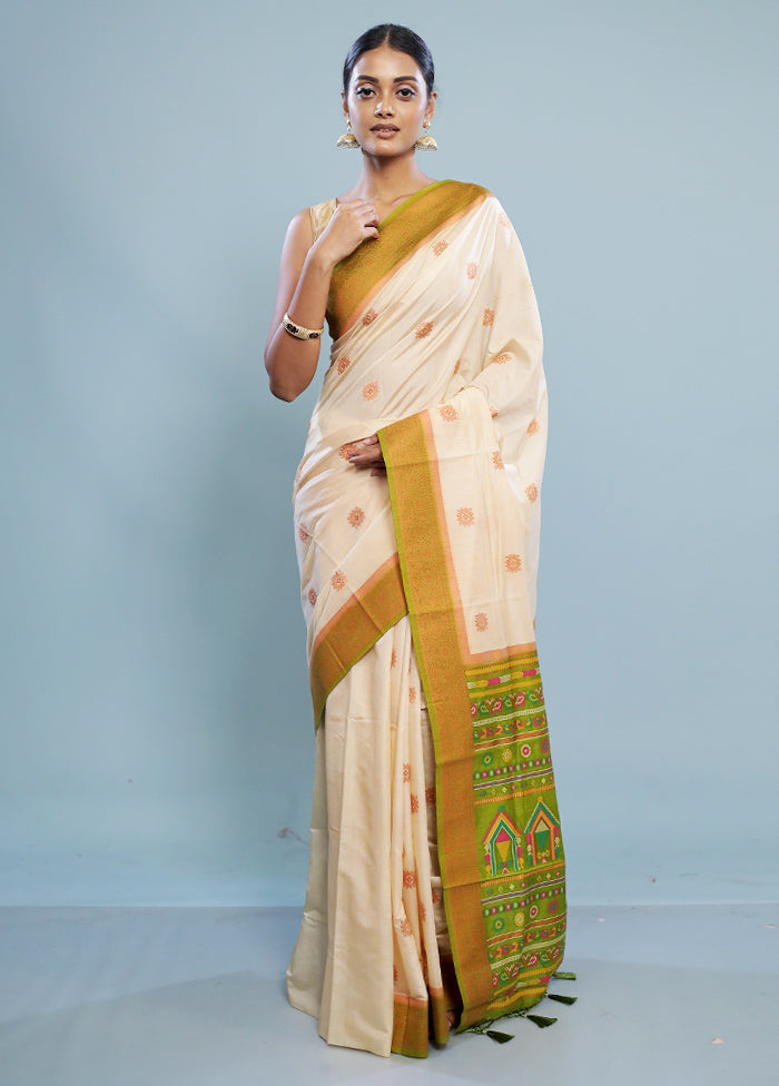 Cream Dupion Silk Saree With Blouse Piece - Indian Silk House Agencies