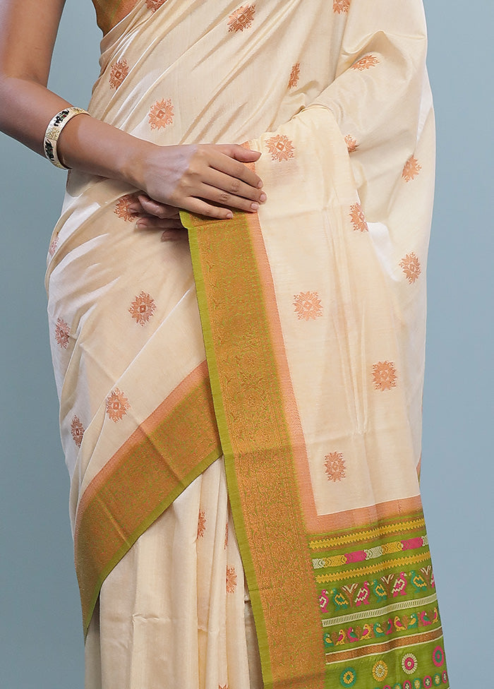 Cream Dupion Silk Saree With Blouse Piece - Indian Silk House Agencies