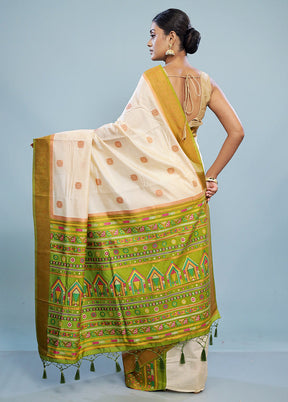 Cream Dupion Silk Saree With Blouse Piece - Indian Silk House Agencies