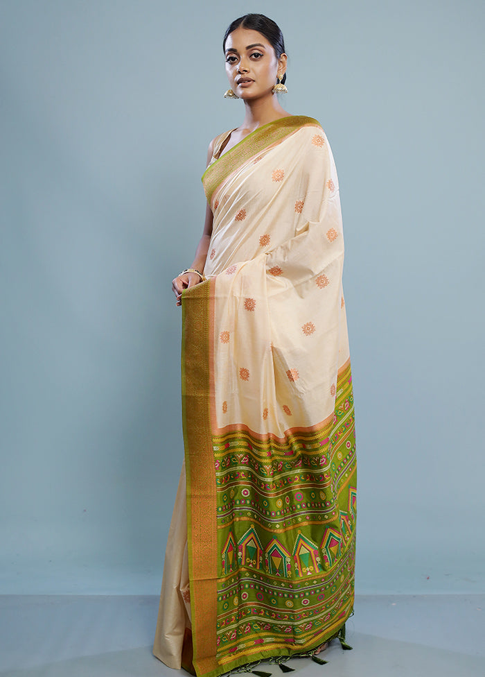 Cream Dupion Silk Saree With Blouse Piece - Indian Silk House Agencies