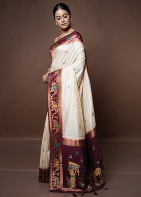 Cream Dupion Silk Saree With Blouse Piece