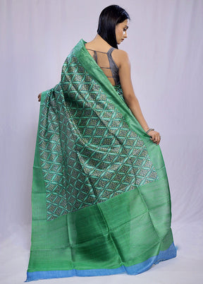 Green Printed Pure Silk Saree With Blouse Piece - Indian Silk House Agencies