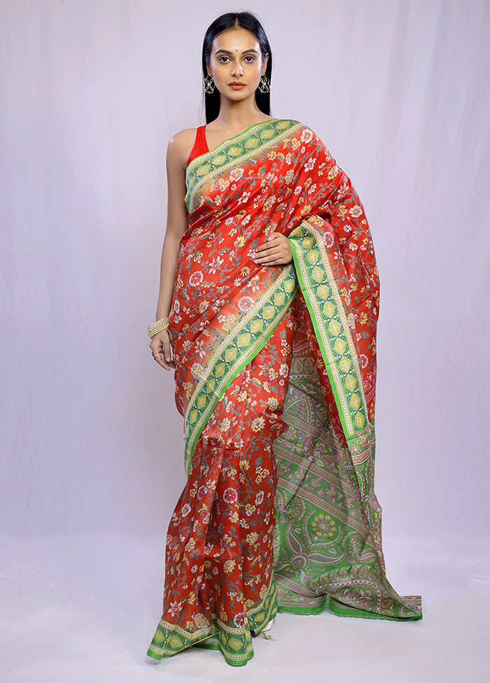 Maroon Printed Pure Silk Saree With Blouse Piece - Indian Silk House Agencies