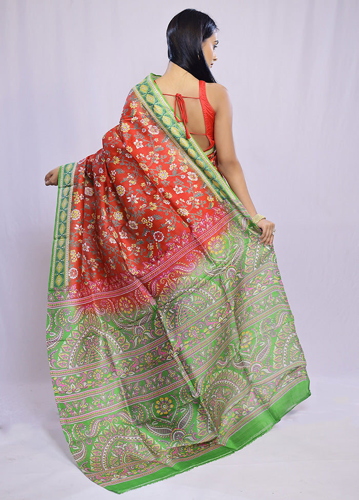 Maroon Printed Pure Silk Saree With Blouse Piece - Indian Silk House Agencies