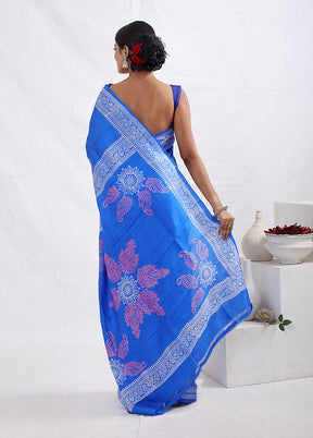 Blue Printed Pure Silk Saree With Blouse Piece - Indian Silk House Agencies