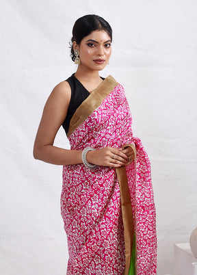 Pink Printed Pure Silk Saree With Blouse Piece - Indian Silk House Agencies