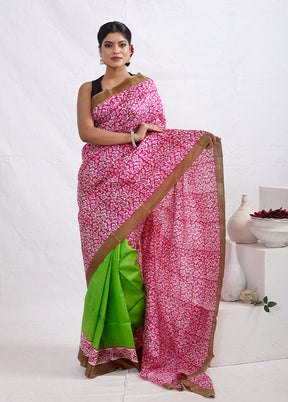 Pink Printed Pure Silk Saree With Blouse Piece - Indian Silk House Agencies